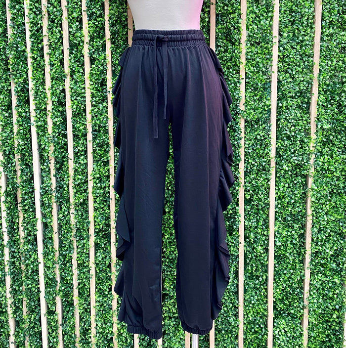 Black Ruffled Jogger Set