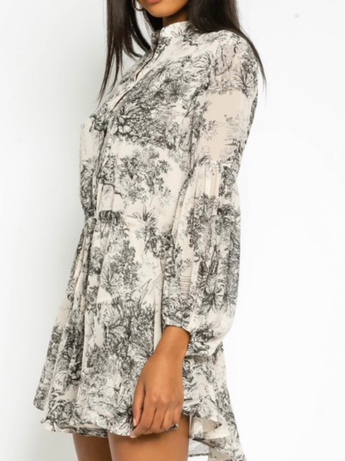 Beige Paisley Drawstring Dress