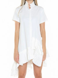 Frilled High Neck Uneven Hem Short Dress