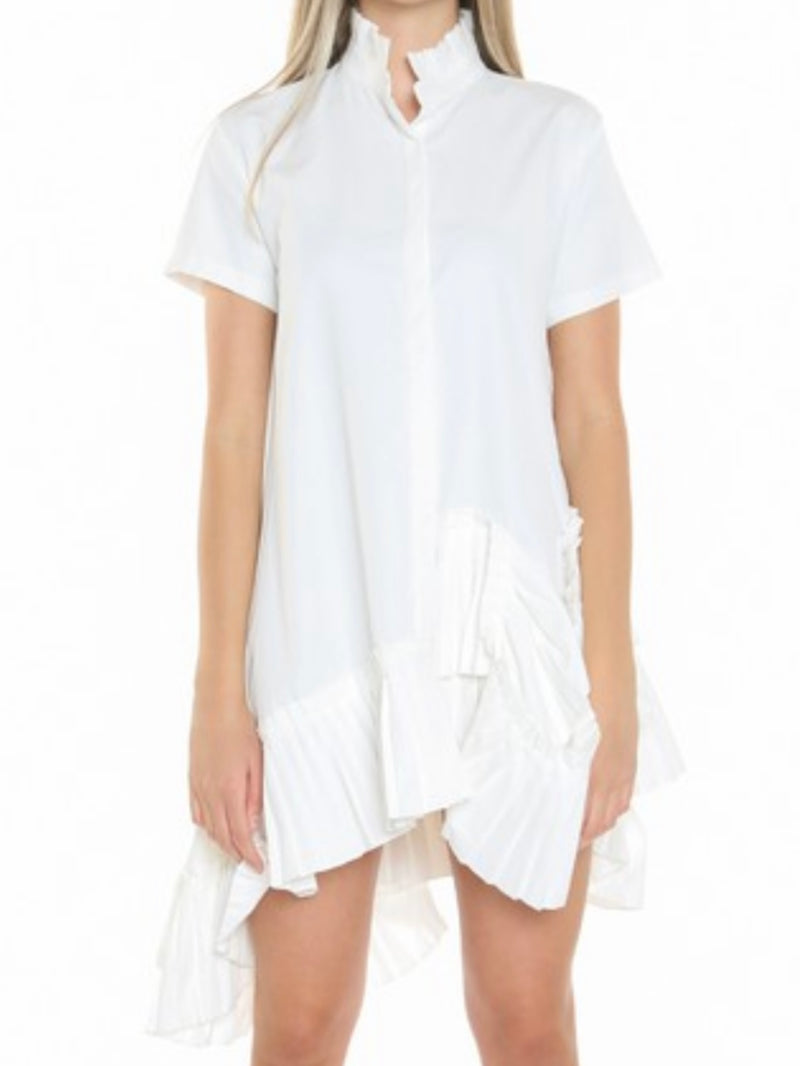 Frilled High Neck Uneven Hem Short Dress