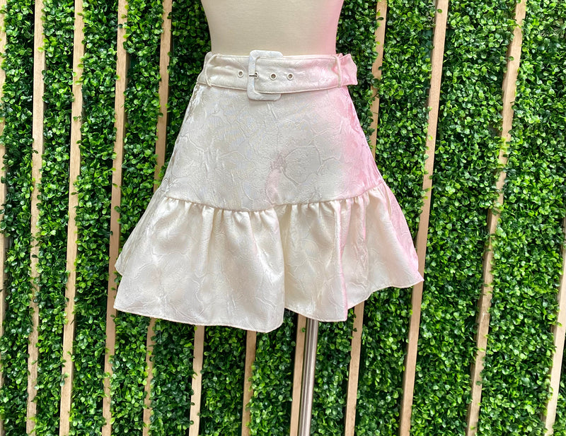 Bone White Embossed Ruffled Skort