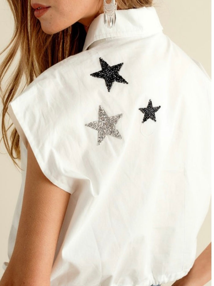 Rhinestone Star Patch Sleeveles Collar Top