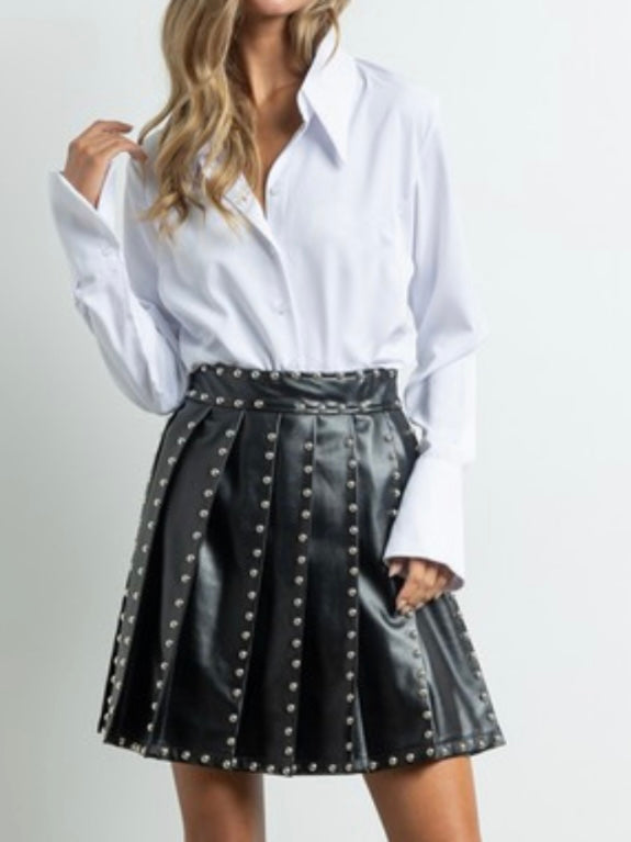 Black Studded Pleather Skirt