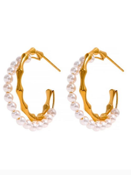 Textured Pearl Gold Hoop Earrings