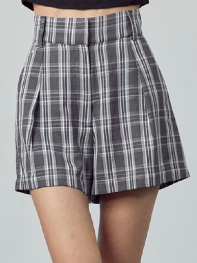 Black Plaid High Waist Shorts