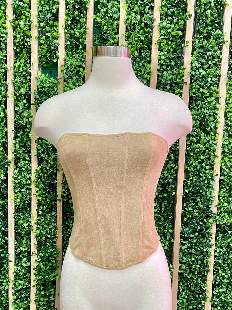 Khaki Suede Strapless Bustier