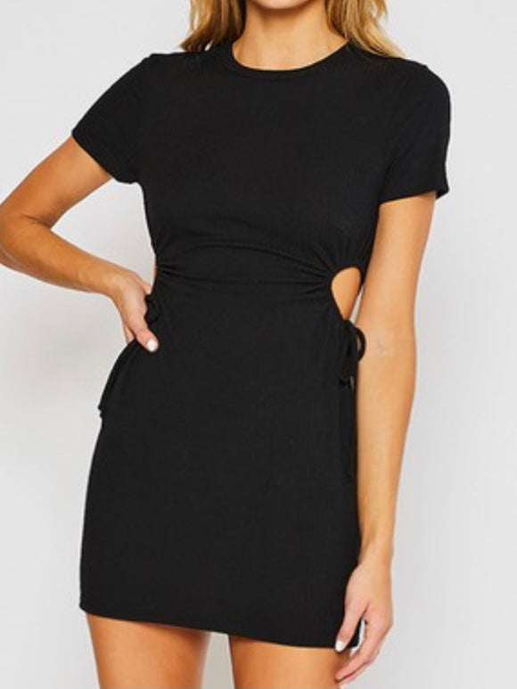 Black Ribbed Cutout Short Dress