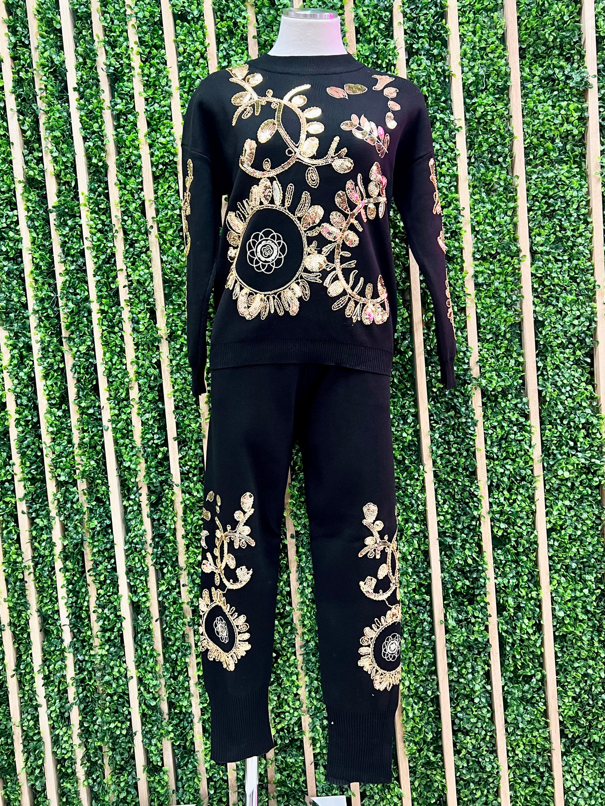 Black Embroidered Knit Set