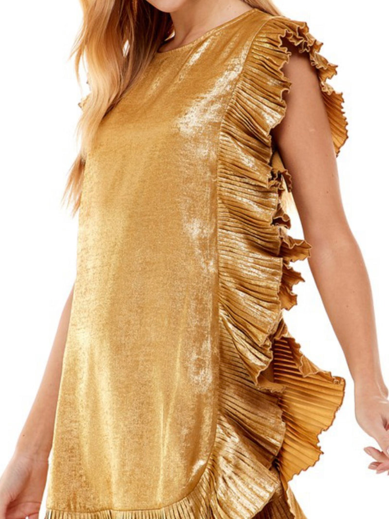 Metallic Ruffle Trim Short Dress