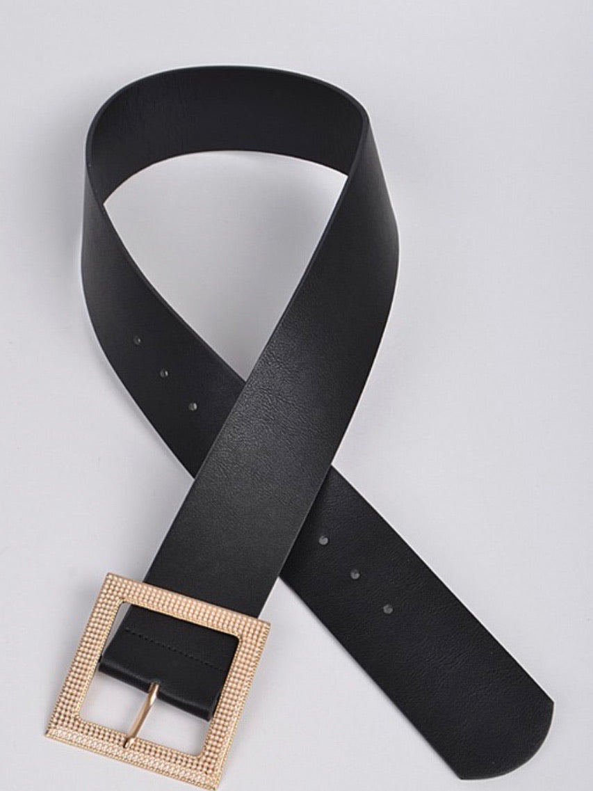 Black Gold Square Pearl Buckle Belt