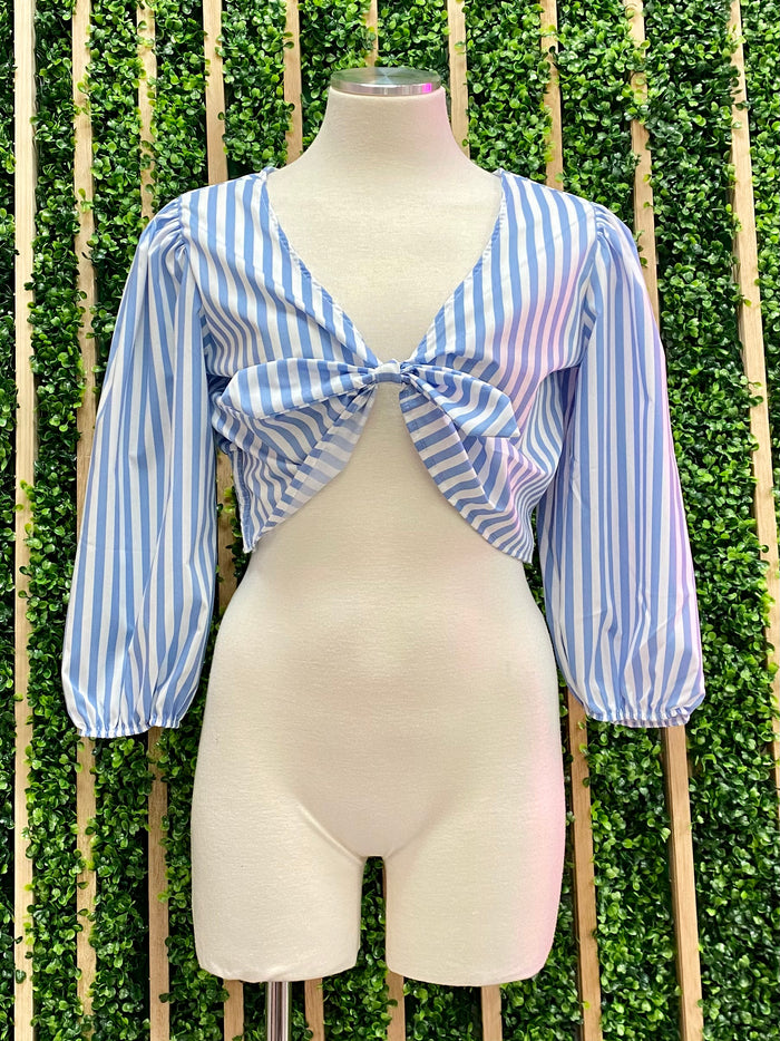 Blue Striped V Neck Top