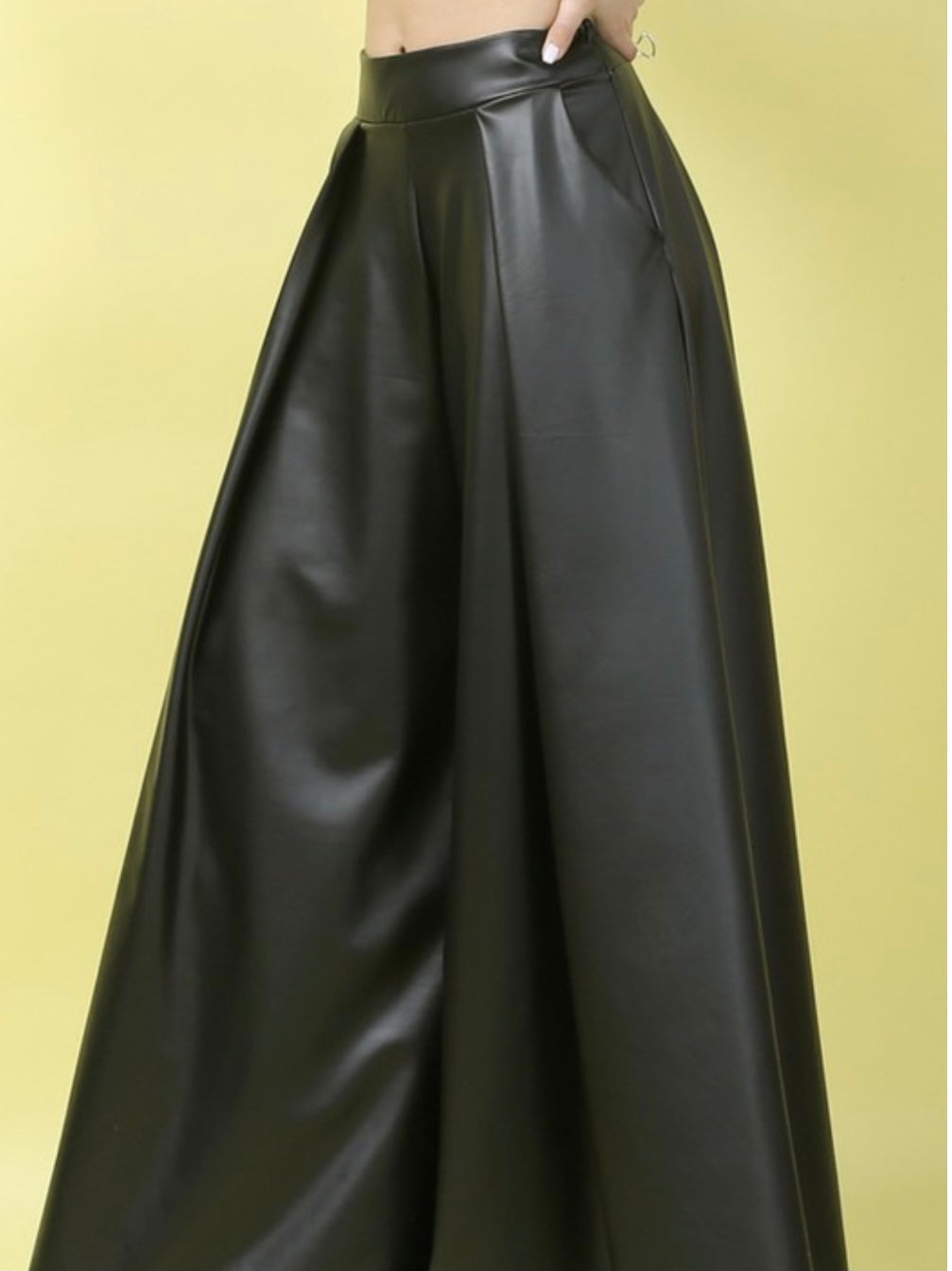 Black Faux Leather Wide Leg Palazzo