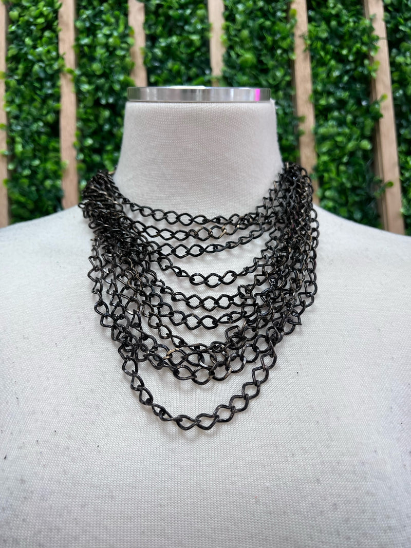 Black Gold Cascading Multi Chain Necklace