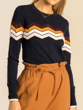 Navy Ripple Detail Knit Top