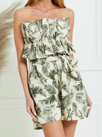 Cream Leaves Ruffled Romper