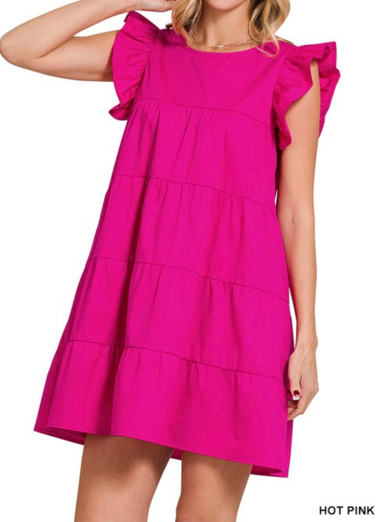 Angel Sleeve Tiered Short Dress