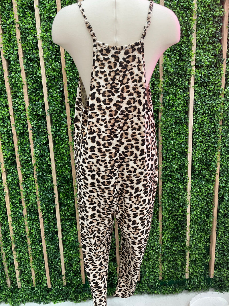 Beige Leopard Loose Fit Jumpsuit