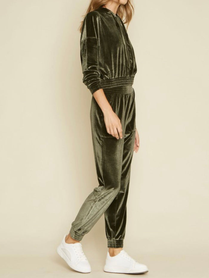 Dark Olive Velvet Pant Set