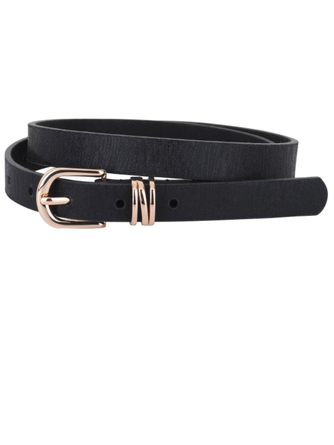 Skinny Shimmer Leather Gold Buckle Belt