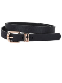 Skinny Shimmer Leather Gold Buckle Belt
