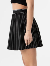 Black Striped Pleated Short Skirt