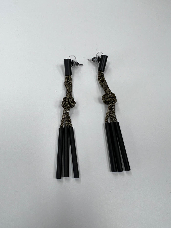 Knotted Black Gold Mesh Dangle necklace
