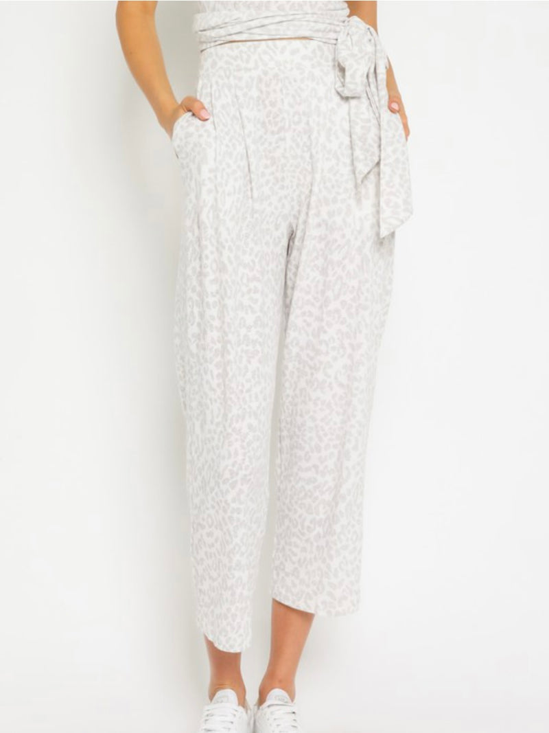 Grey Animal Print Midi Crop Pant Set