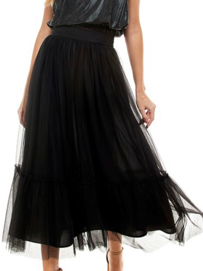 Black Tulle Midi Skirt