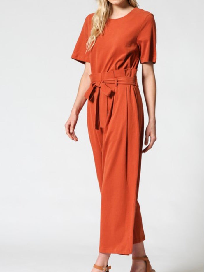 Burnt Orange Jersey Jumpsuit