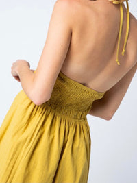 Mustard Halter Ruched Dress