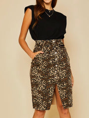 Brown Leopard Pencil Skirt