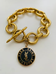 Vintage Gold & Black YSL Repurposed Circle Link Toggle Bracelet Availability