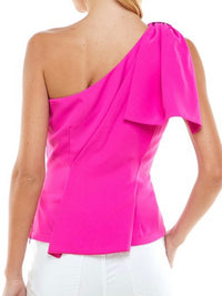 Magenta Bow Detail One Shoulder Top