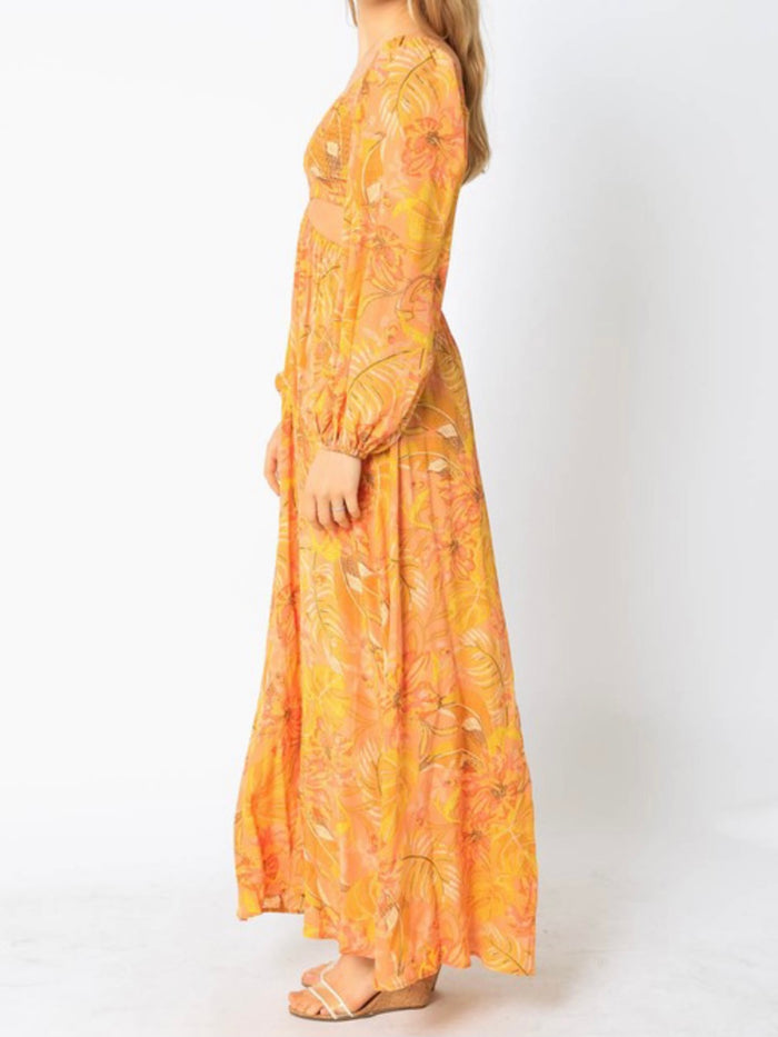 Coral Orange Cutout Maxi Dress