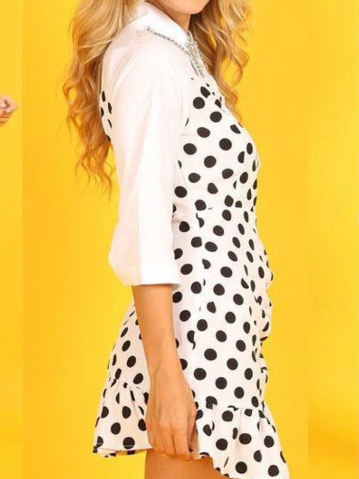 Rhinestone Neck Polka Dot Mini Dress