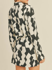 Black White Print Blouse Dress