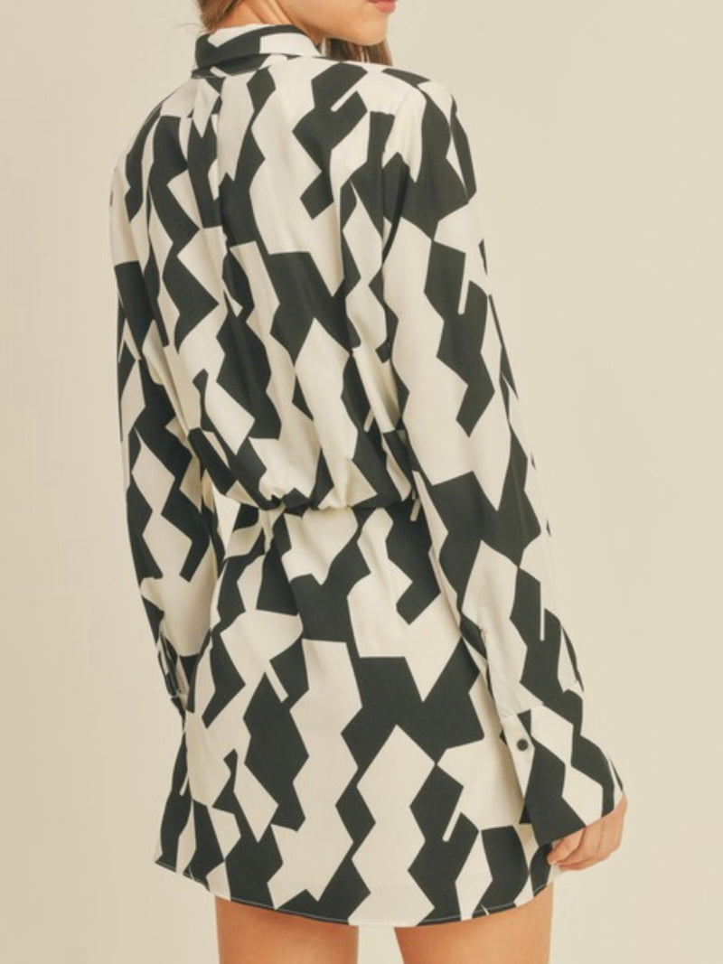 Black White Print Blouse Dress