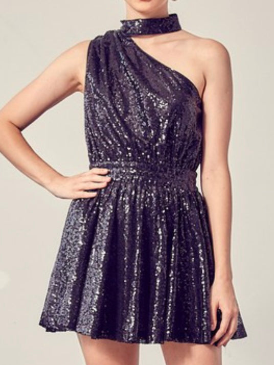 Sequined Mock Neck Dress