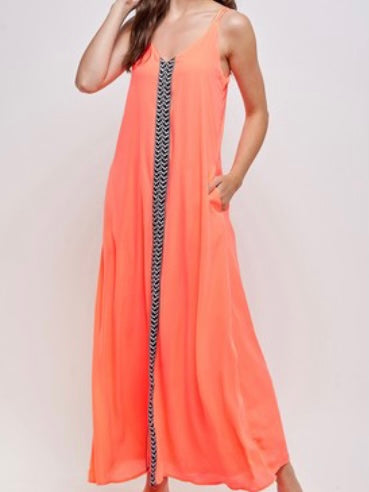 Aztec Trim Coral Maxi