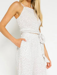 Grey Animal Print Midi Crop Pant Set