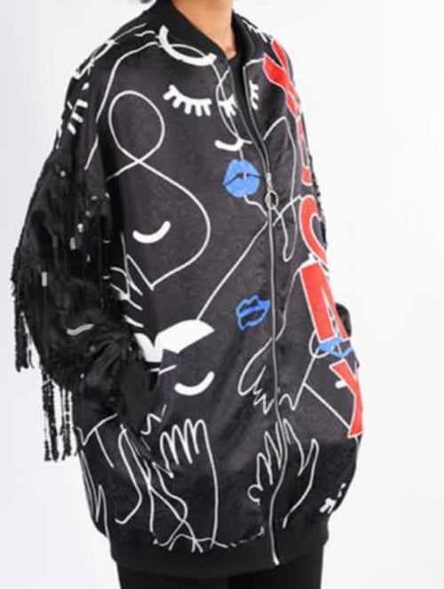 Sequin Fringe Bomber Long Jacket/Dress