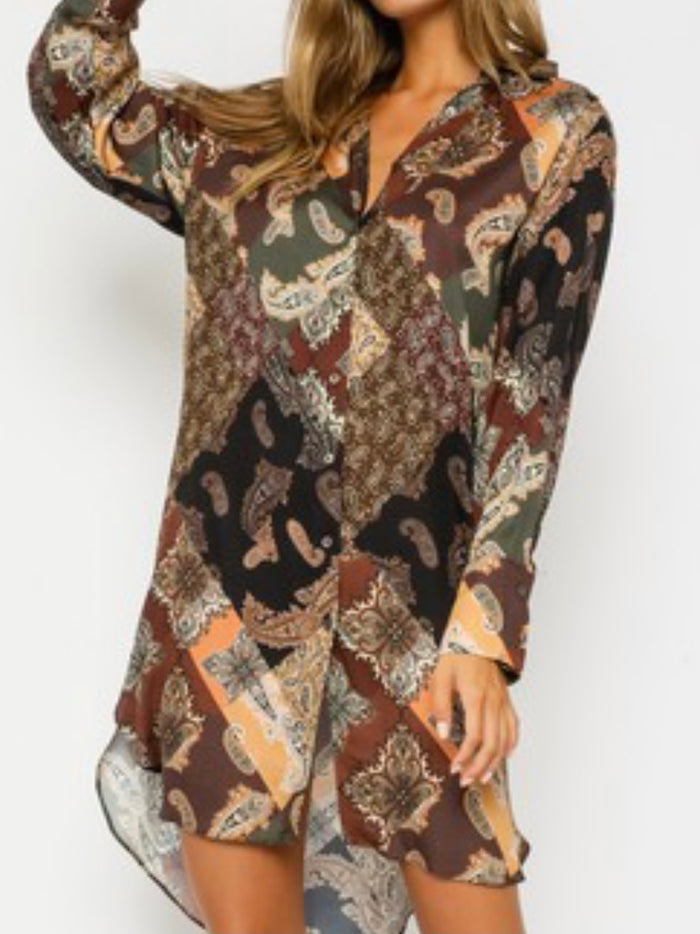 Burgundy Paisley Blouse Dress