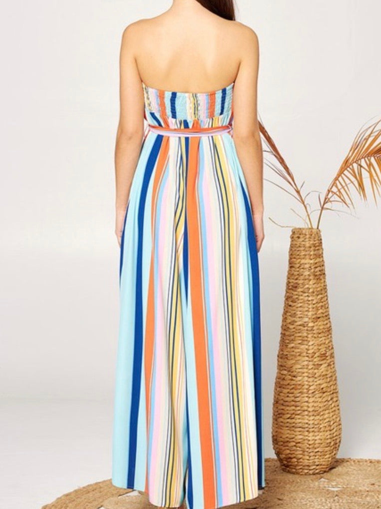 Wide Leg Striped Strapless jumpsuit