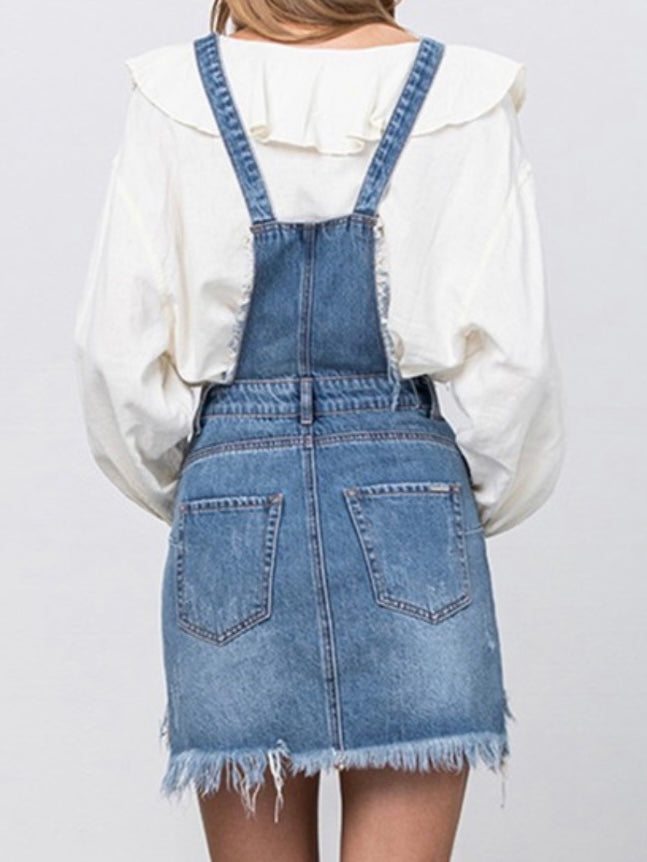 Frayed Denim Overall Dress