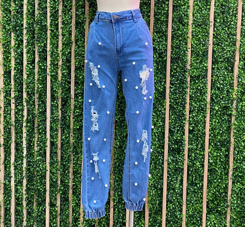 Pearl Studded Fitted Joggers