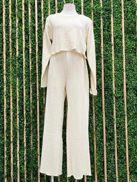 Cream Textured Pant Set