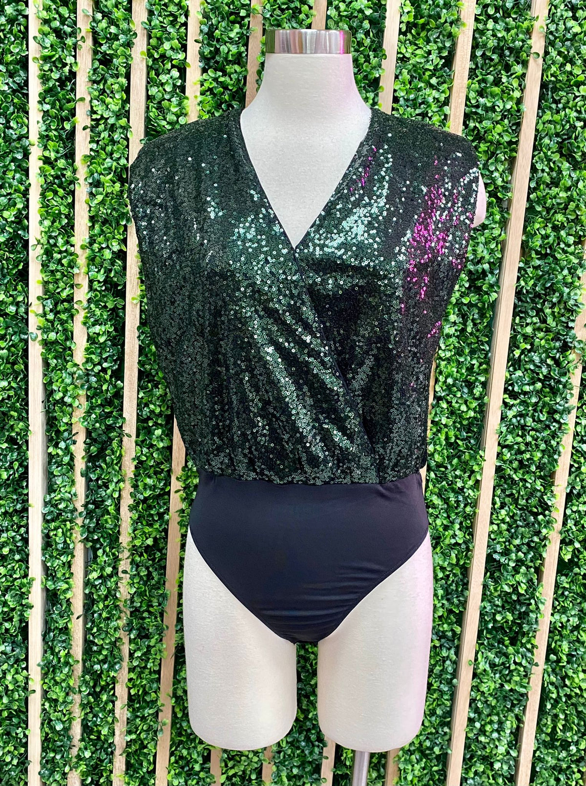 Sequin Deep V Neck Bodysuit