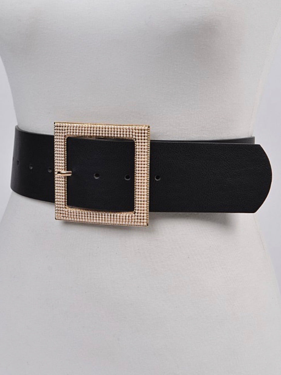 Black Gold Square Pearl Buckle Belt