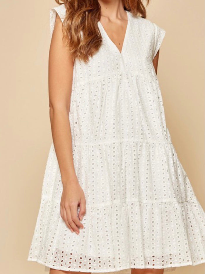 White Eyelet Tiered Swift Dress