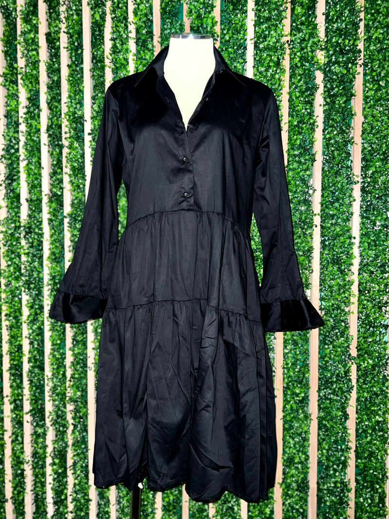 One size Collar Tiered Midi Dress